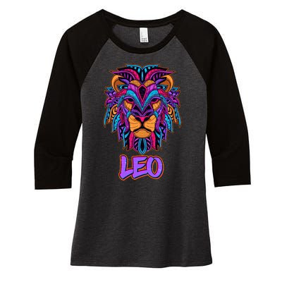 Colorful Abstract Lion Leo Zodiac Women's Tri-Blend 3/4-Sleeve Raglan Shirt