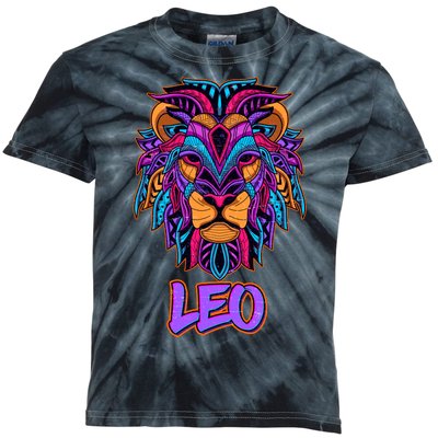 Colorful Abstract Lion Leo Zodiac Kids Tie-Dye T-Shirt