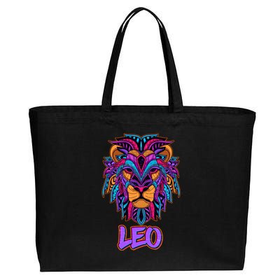 Colorful Abstract Lion Leo Zodiac Cotton Canvas Jumbo Tote