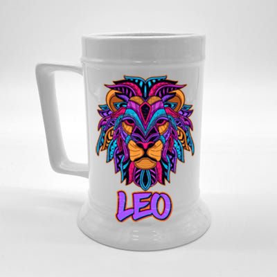 Colorful Abstract Lion Leo Zodiac Beer Stein