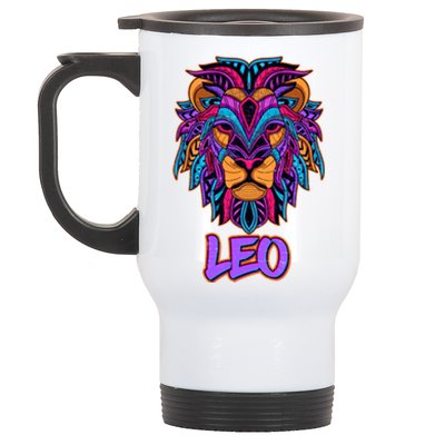 Colorful Abstract Lion Leo Zodiac Stainless Steel Travel Mug