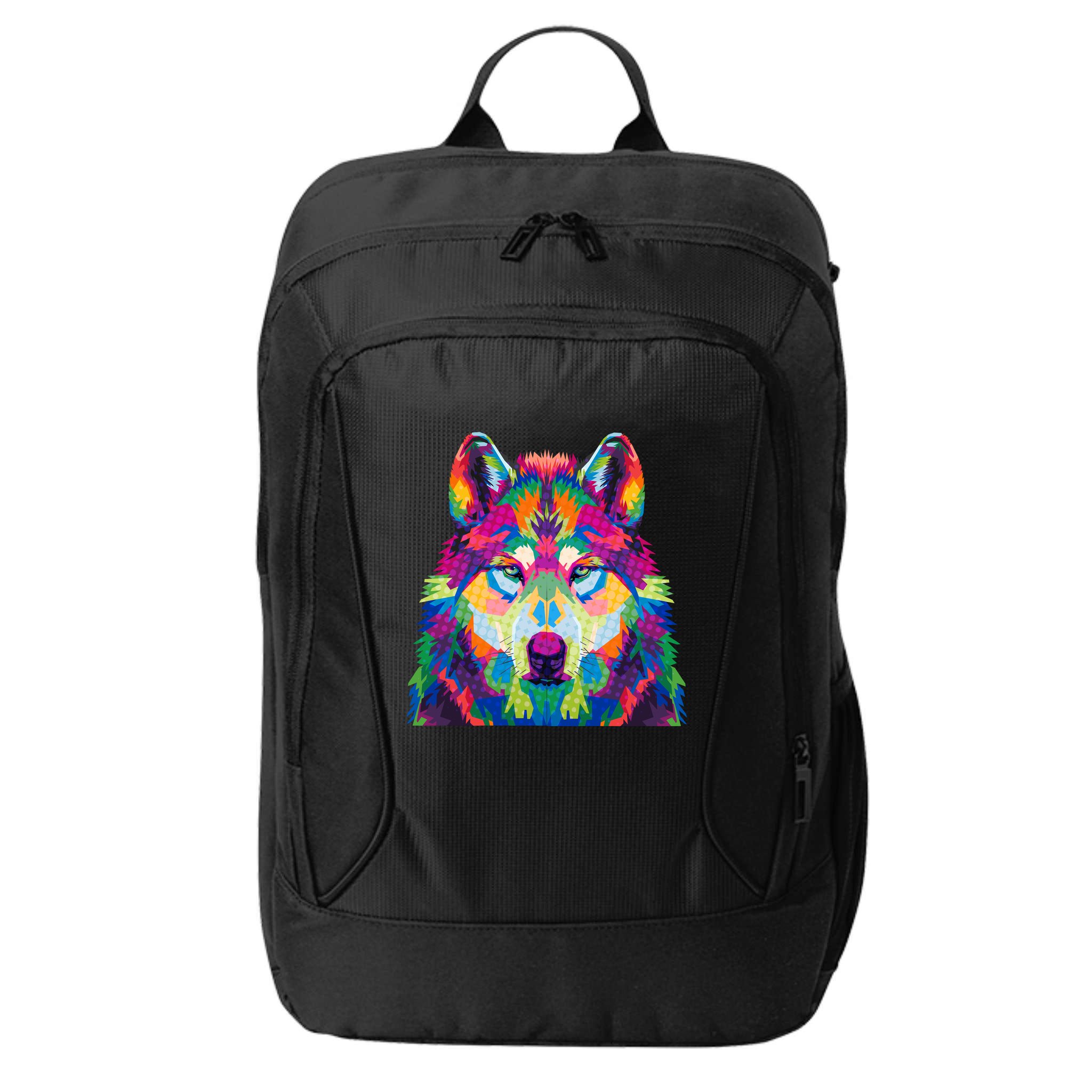Colorful Abstract Wolf City Backpack