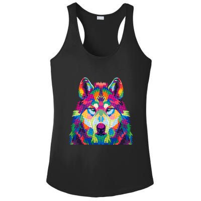 Colorful Abstract Wolf Ladies PosiCharge Competitor Racerback Tank