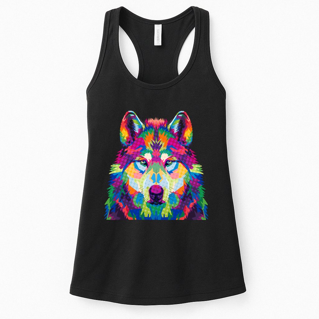 Colorful Abstract Wolf Womens Tank Top