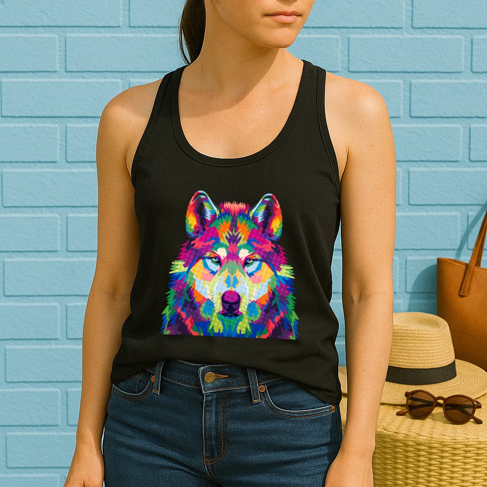 Colorful Abstract Wolf Womens Tank Top