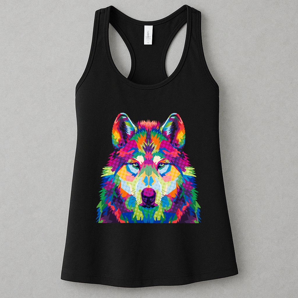 Colorful Abstract Wolf Womens Tank Top