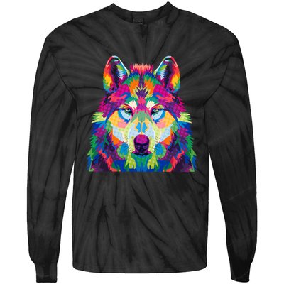 Colorful Abstract Wolf Tie-Dye Long Sleeve Shirt