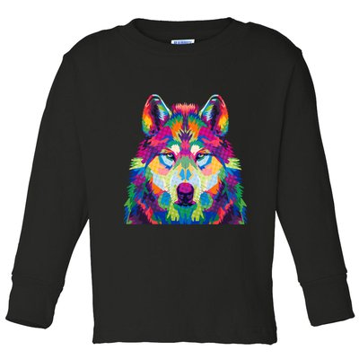 Colorful Abstract Wolf Toddler Long Sleeve Shirt