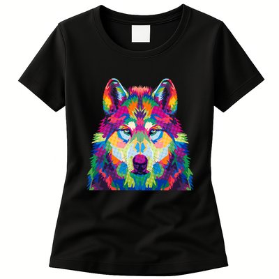 Colorful Abstract Wolf Womens T-Shirt