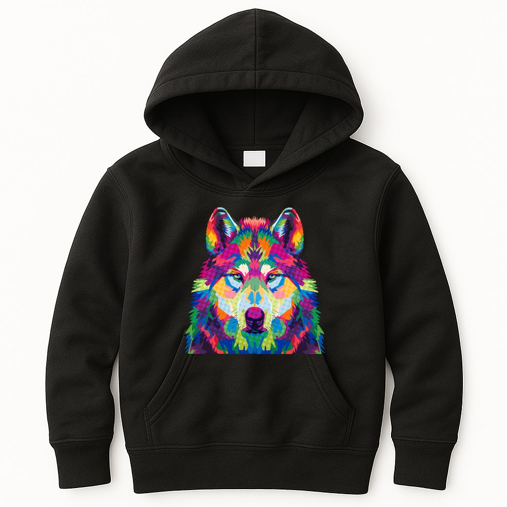 Colorful Abstract Wolf Kids Hoodie