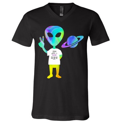 Colorful Alien Storm Area 51 Funny V-Neck T-Shirt
