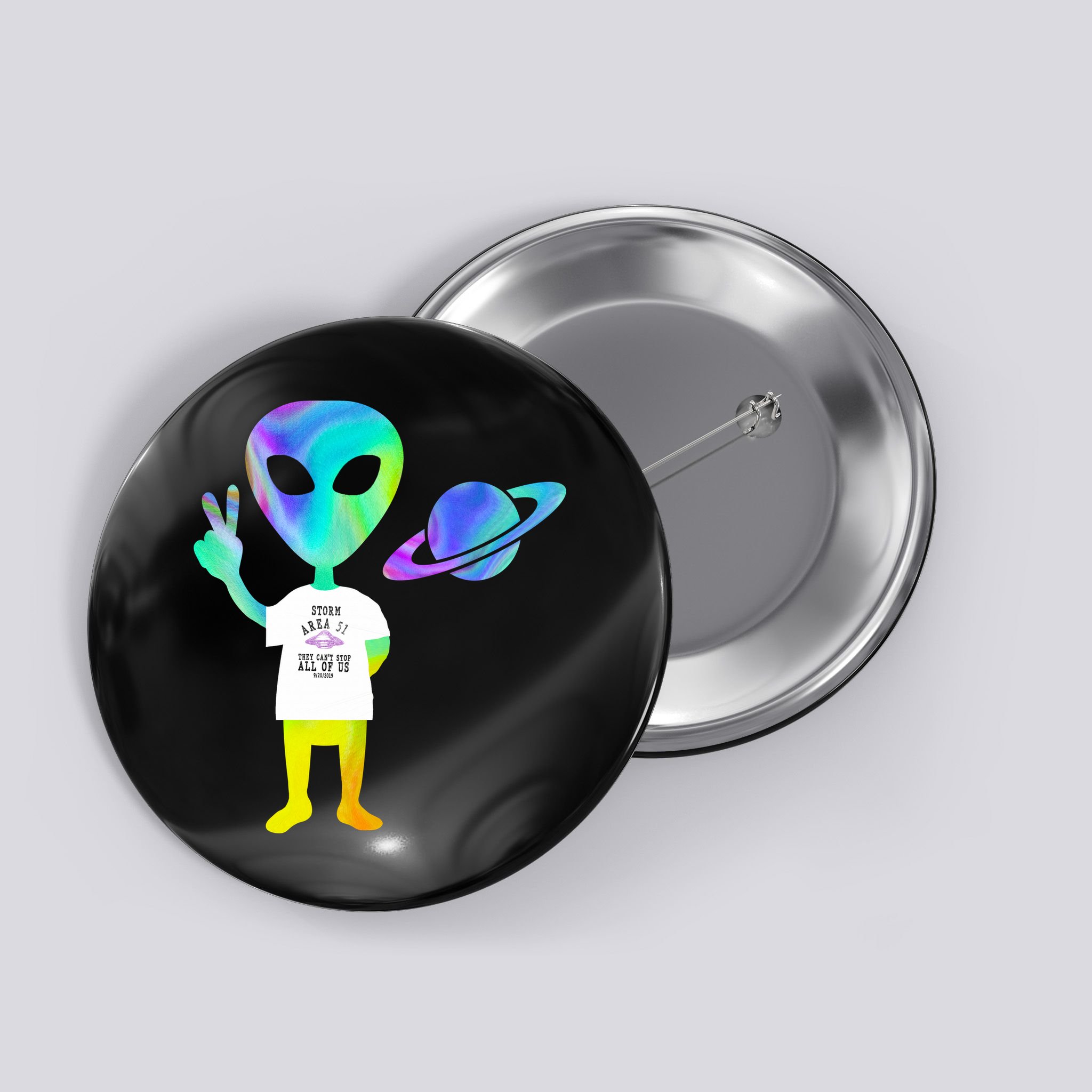 Colorful Alien Storm Area 51 Funny Button