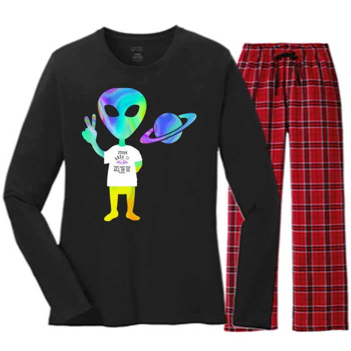 Colorful Alien Storm Area 51 Funny Women's Long Sleeve Flannel Pajama Set 