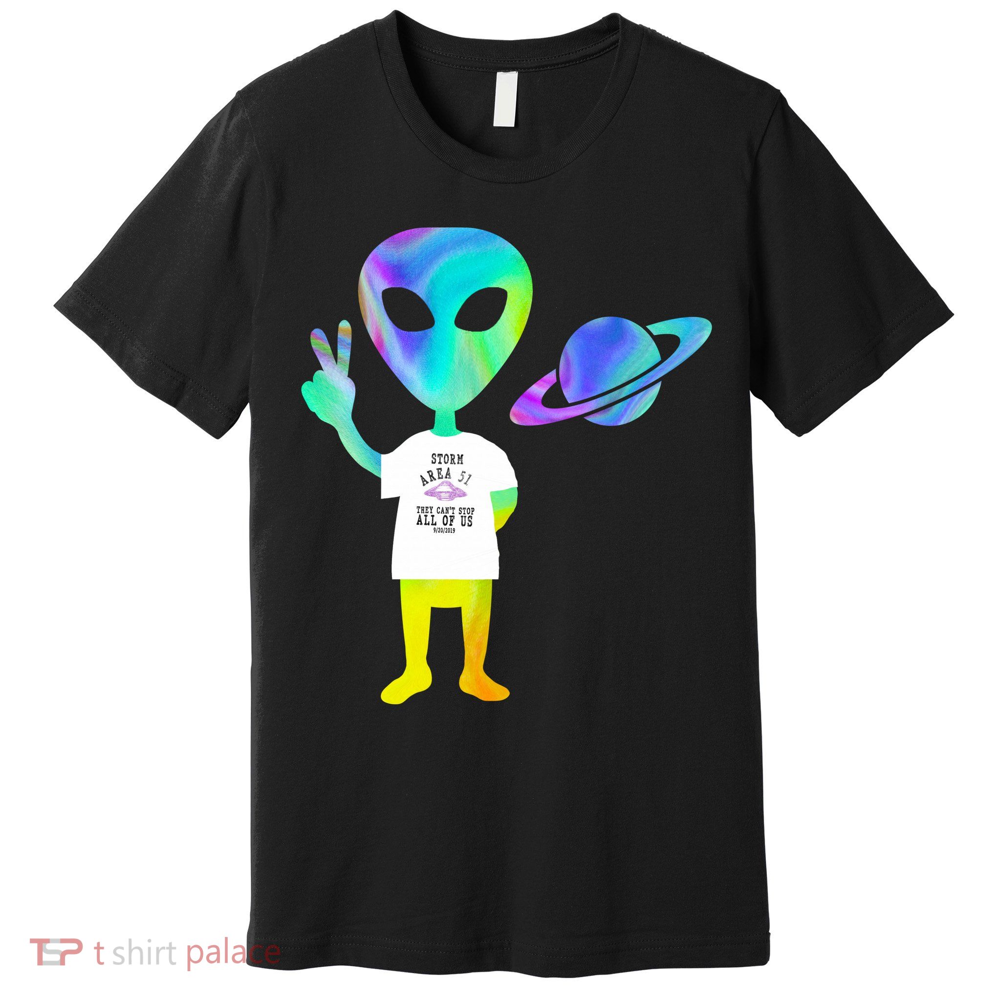 Colorful Alien Storm Area 51 Funny Premium T-Shirt