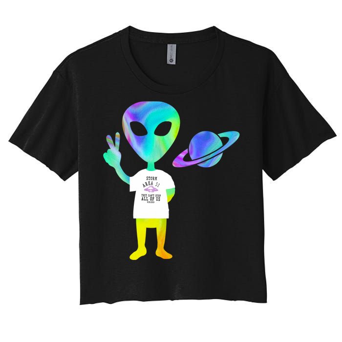 Colorful Alien Storm Area 51 Funny Women's Crop Top Tee