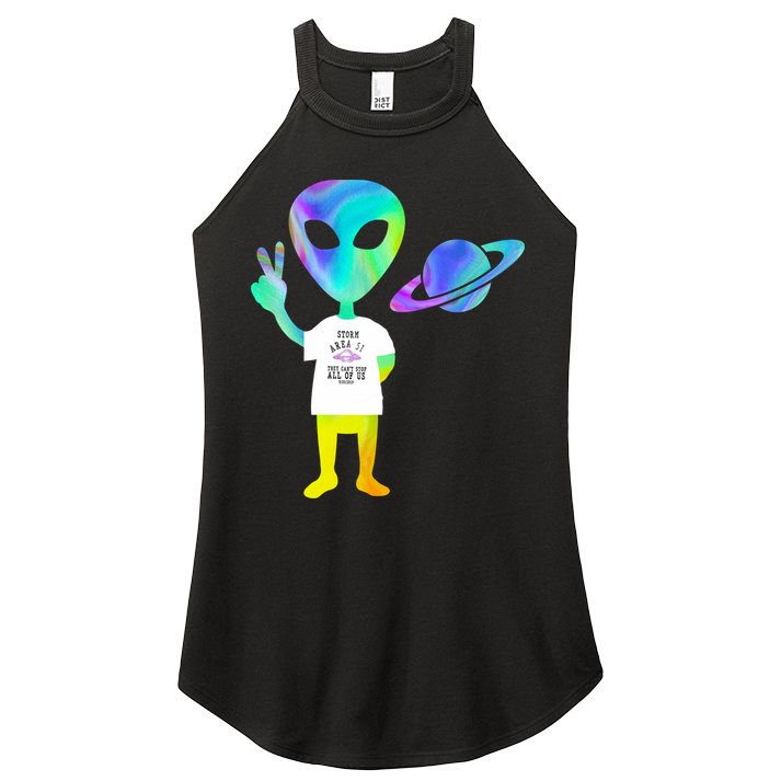 Colorful Alien Storm Area 51 Funny Women's Perfect Tri Rocker Tank