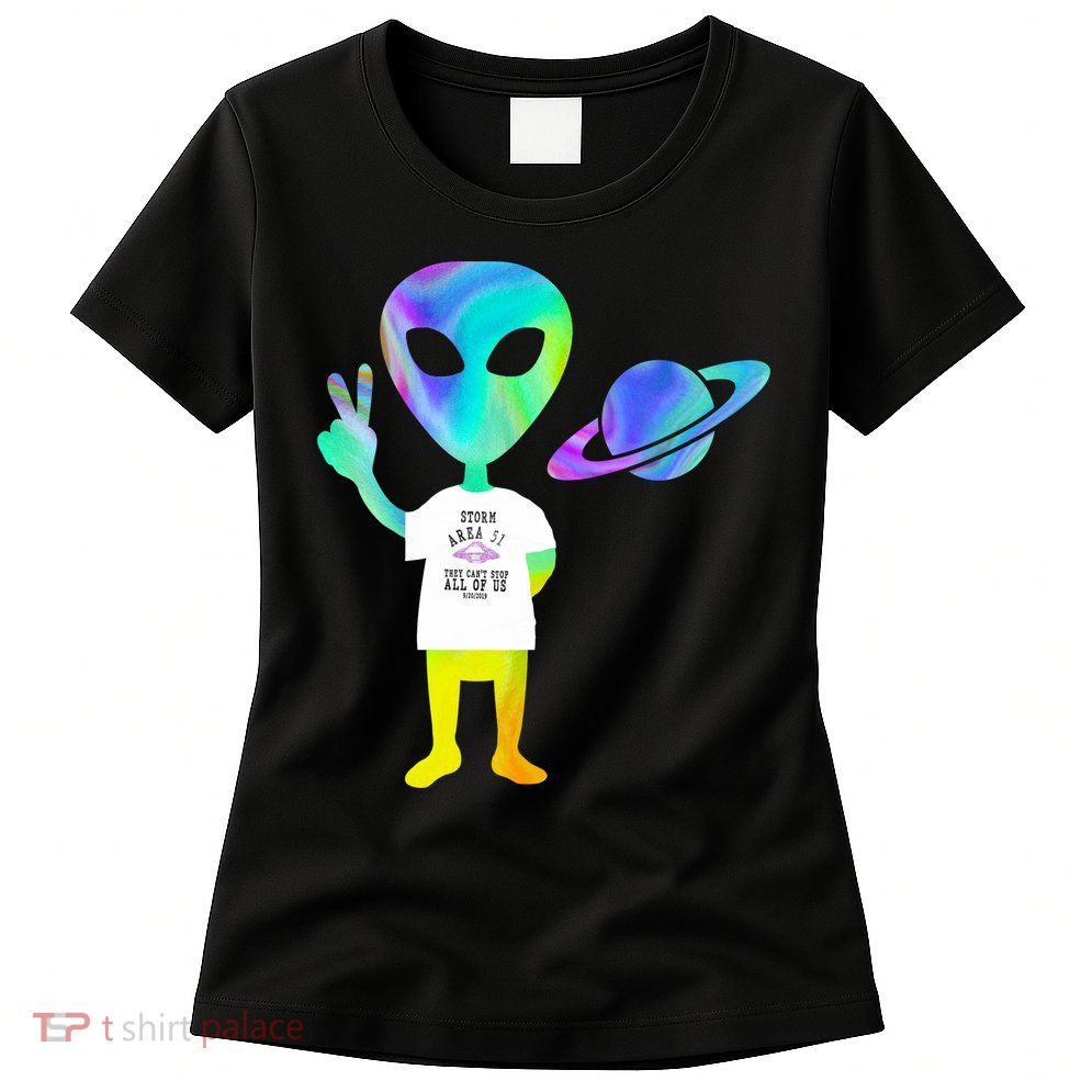 Colorful Alien Storm Area 51 Funny Womens T-Shirt