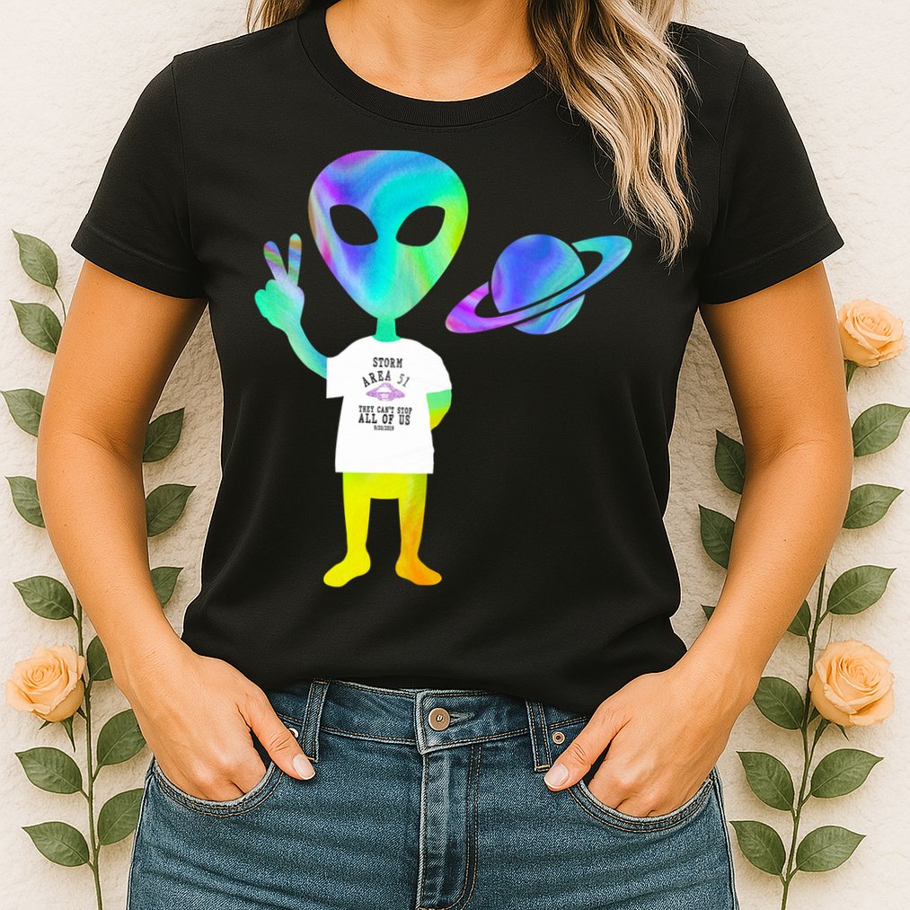 Colorful Alien Storm Area 51 Funny Womens T-Shirt