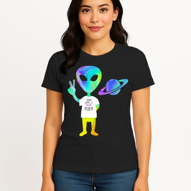 Colorful Alien Storm Area 51 Funny Womens T-Shirt