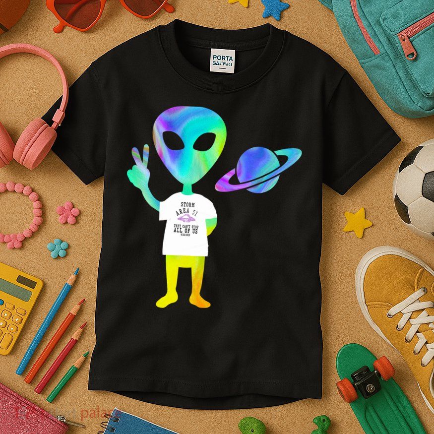Colorful Alien Storm Area 51 Funny Kids T-Shirt