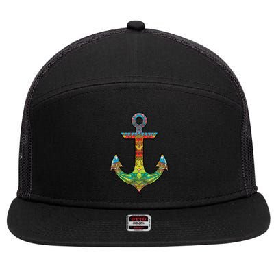 Colorful Anchor 7 Panel Mesh Trucker Snapback Hat