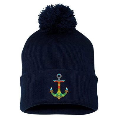 Colorful Anchor Pom Pom 12in Knit Beanie