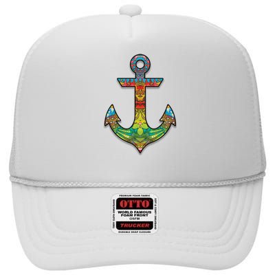 Colorful Anchor High Crown Mesh Back Trucker Hat