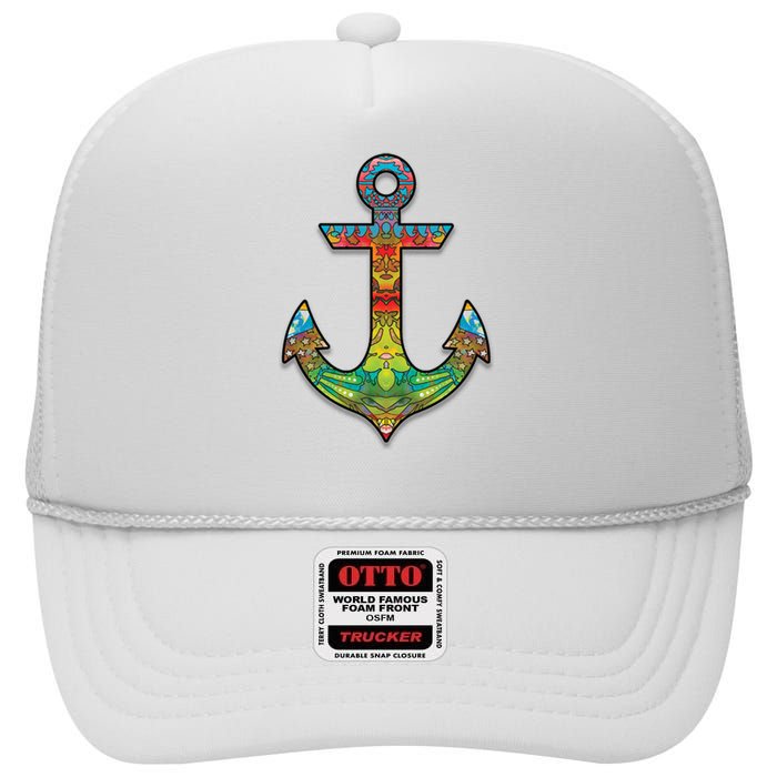 Colorful Anchor High Crown Mesh Back Trucker Hat