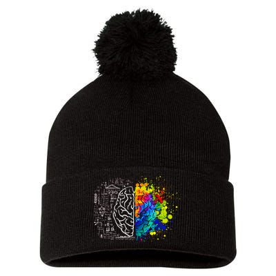 Colorful Art and Science Of The Brain Pom Pom 12in Knit Beanie