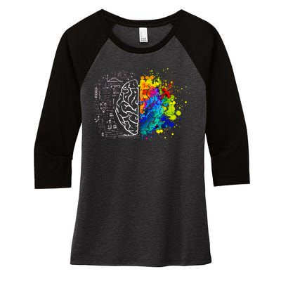 Colorful Art and Science Of The Brain Women's Tri-Blend 3/4-Sleeve Raglan Shirt