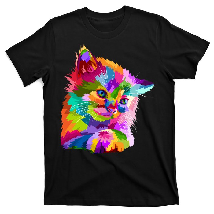 Colorful Atyle Cat Head Pop  T-Shirt