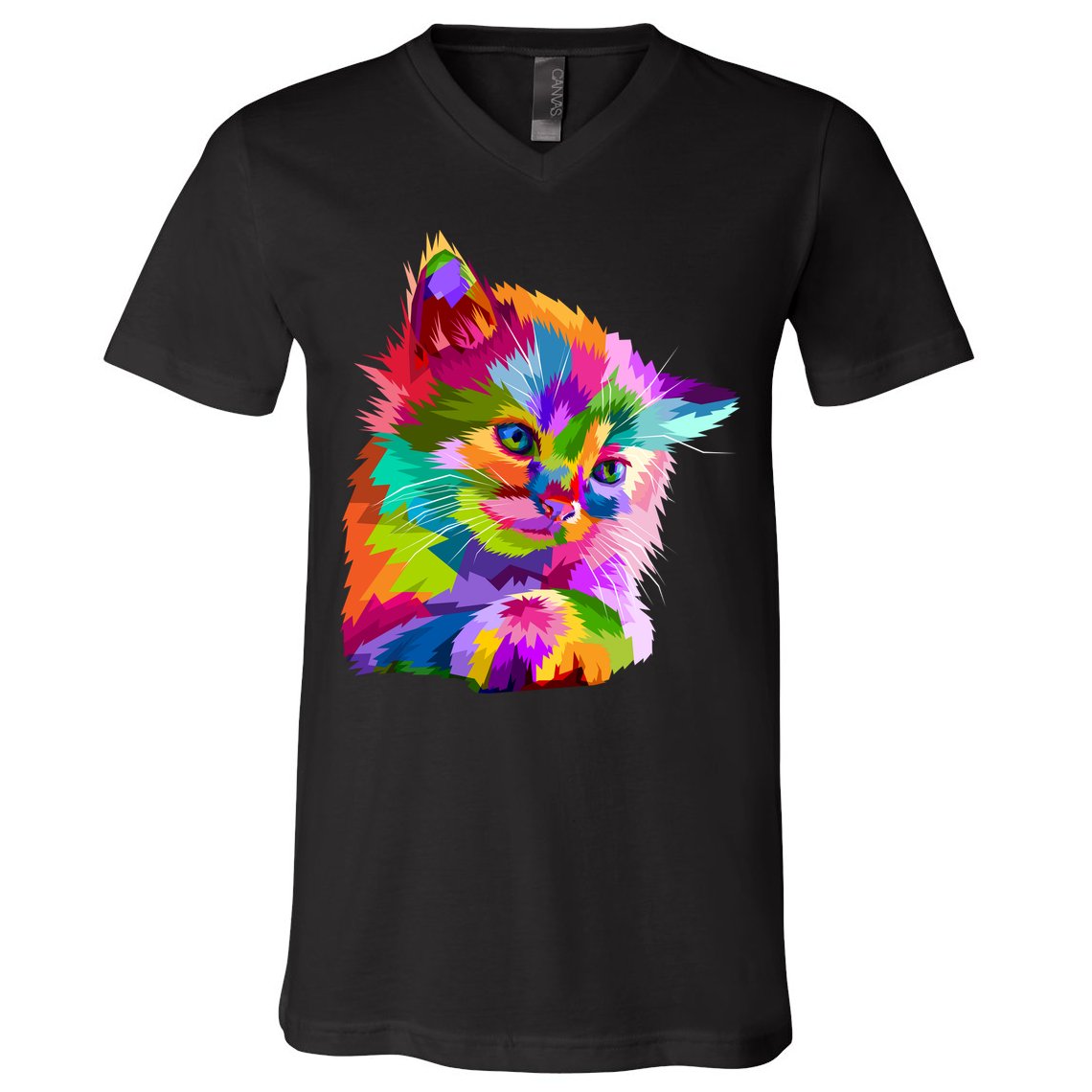 Colorful Atyle Cat Head Pop  V-Neck T-Shirt
