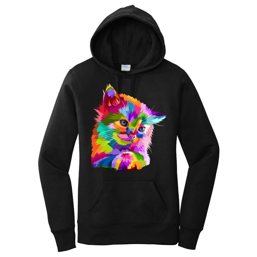 Colorful Atyle Cat Head Pop  Women's Pullover Hoodie