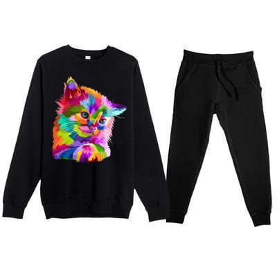 Colorful Atyle Cat Head Pop  Premium Crewneck Sweatsuit Set