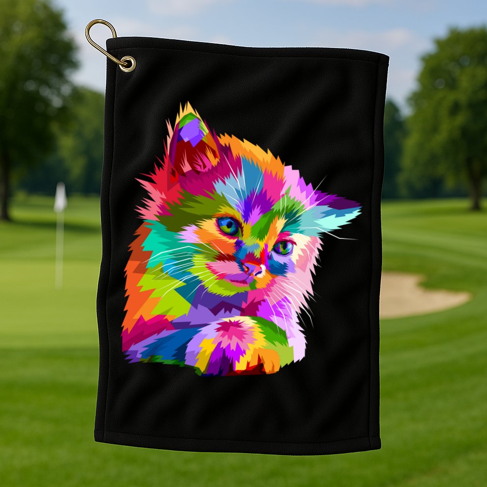 Colorful Atyle Cat Head Pop  Golf Towel