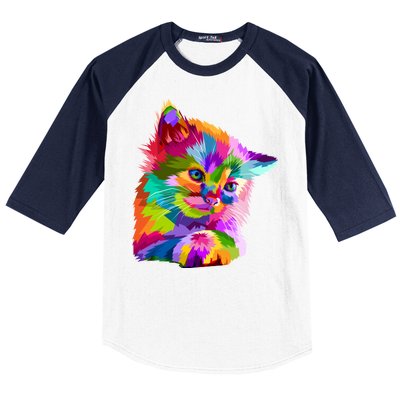 Colorful Atyle Cat Head Pop  Baseball Sleeve Shirt