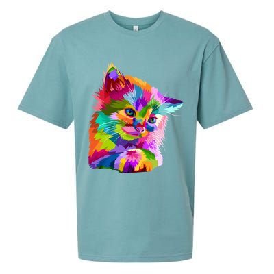 Colorful Atyle Cat Head Pop  Sueded Cloud Jersey T-Shirt