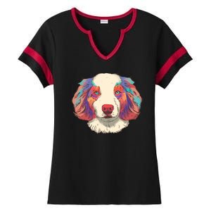 Colorful Australian Shepherd Ladies Halftime Notch Neck Tee