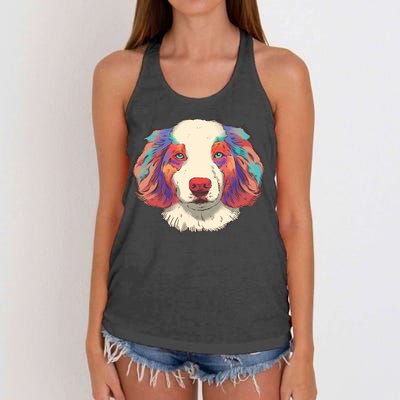 Colorful Australian Shepherd Women's Knotted Racerback Tank