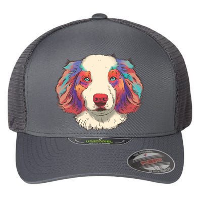 Colorful Australian Shepherd Flexfit Unipanel Trucker Cap