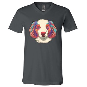 Colorful Australian Shepherd V-Neck T-Shirt