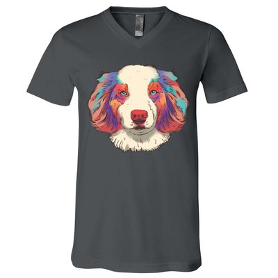 Colorful Australian Shepherd V-Neck T-Shirt