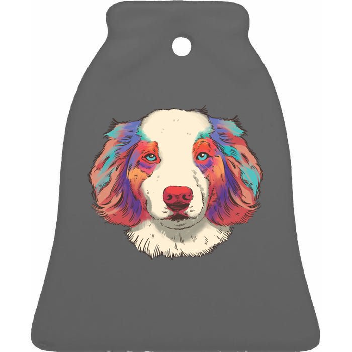 Colorful Australian Shepherd Ceramic Bell Ornament