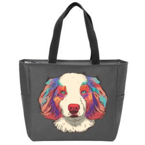 Colorful Australian Shepherd Zip Tote Bag