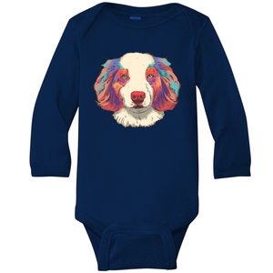 Colorful Australian Shepherd Baby Long Sleeve Bodysuit