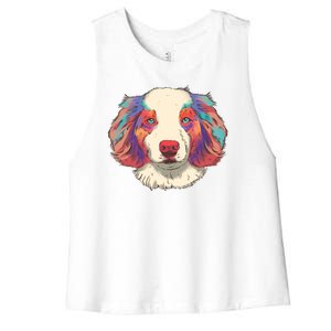 Colorful Australian Shepherd Women's Racerback Cropped Tank