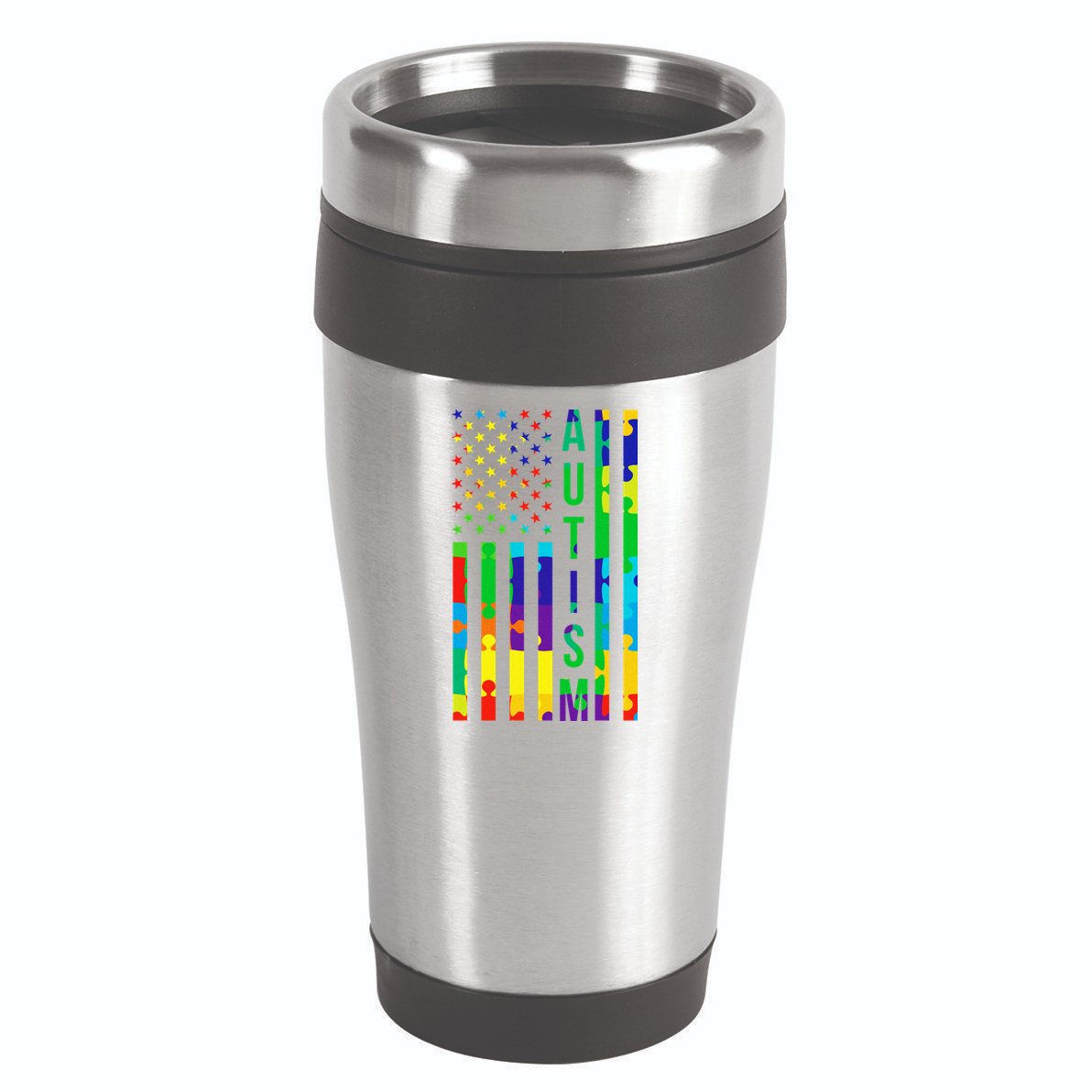 Colorful Autism Puzzle Flag 16oz Travel Tumbler