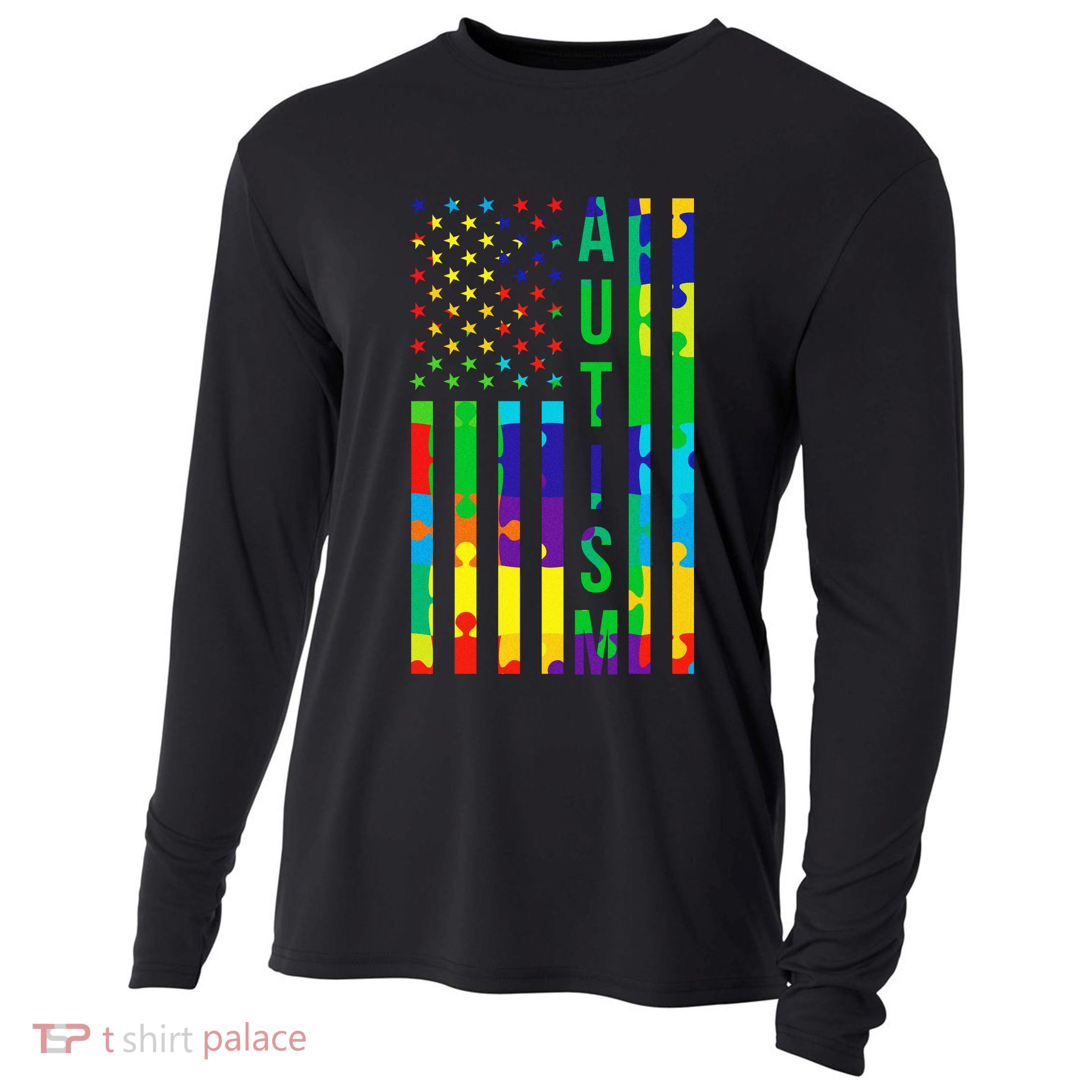 Colorful Autism Puzzle Flag Cooling Performance Long Sleeve Crew