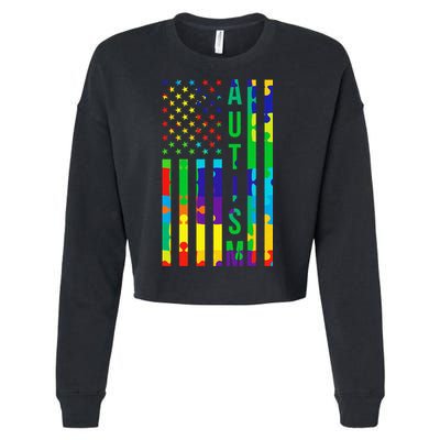 Colorful Autism Puzzle Flag Cropped Pullover Crew