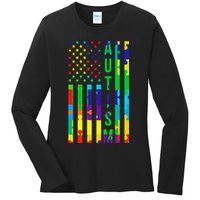 Colorful Autism Puzzle Flag Ladies Long Sleeve Shirt